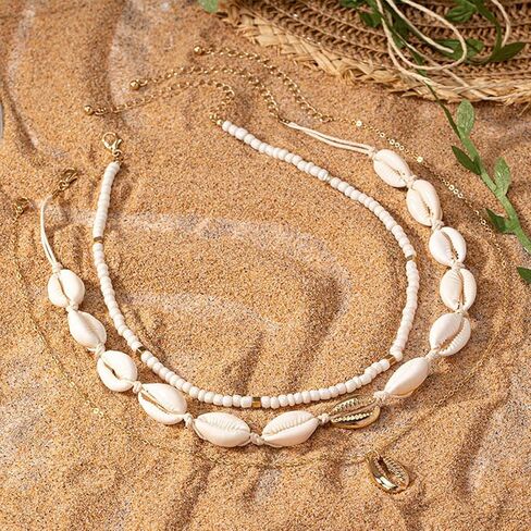 Sea Shell Necklace for Women Gold Cowrie Shell Choker Necklace Shell Beads Necklaces Summer Beach Necklace for Women Teen Girls Hawaiian Surfer Jewelry Gifts in Saudi Arabia