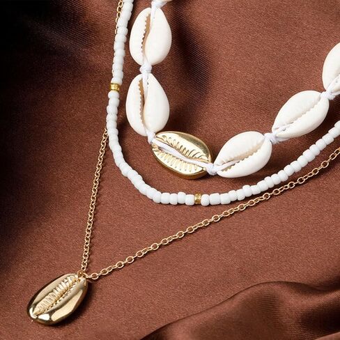 Sea Shell Necklace for Women Gold Cowrie Shell Choker Necklace Shell Beads Necklaces Summer Beach Necklace for Women Teen Girls Hawaiian Surfer Jewelry Gifts in Saudi Arabia