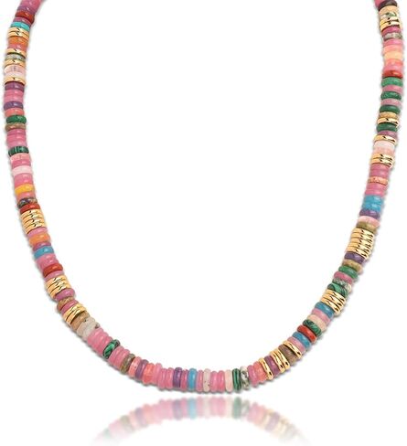 Sonateomber Natural Gemstone Beaded Boho Choker Necklaces for Women Teen Girls, Dainty Bohemian Handmade Crystal Stone Bead Gold Statement Chain Prom Accessories Jewelry Gift in Kuwait