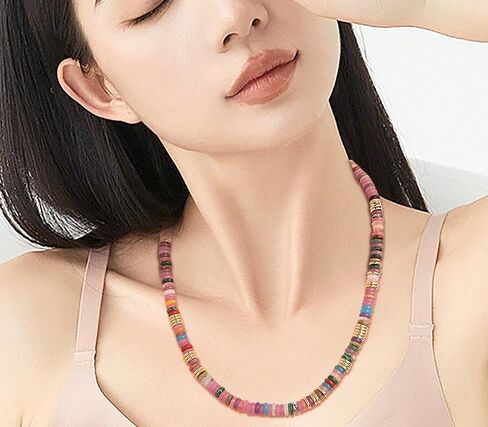 Sonateomber Natural Gemstone Beaded Boho Choker Necklaces for Women Teen Girls, Dainty Bohemian Handmade Crystal Stone Bead Gold Statement Chain Prom Accessories Jewelry Gift in Kuwait