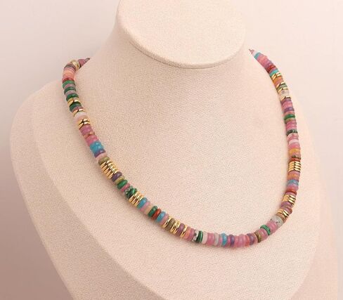 Sonateomber Natural Gemstone Beaded Boho Choker Necklaces for Women Teen Girls, Dainty Bohemian Handmade Crystal Stone Bead Gold Statement Chain Prom Accessories Jewelry Gift in Kuwait