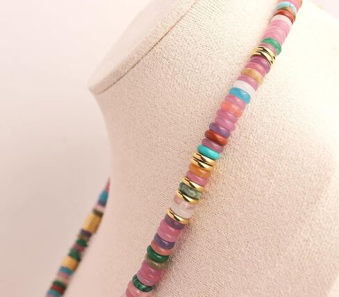 Sonateomber Natural Gemstone Beaded Boho Choker Necklaces for Women Teen Girls, Dainty Bohemian Handmade Crystal Stone Bead Gold Statement Chain Prom Accessories Jewelry Gift in Kuwait