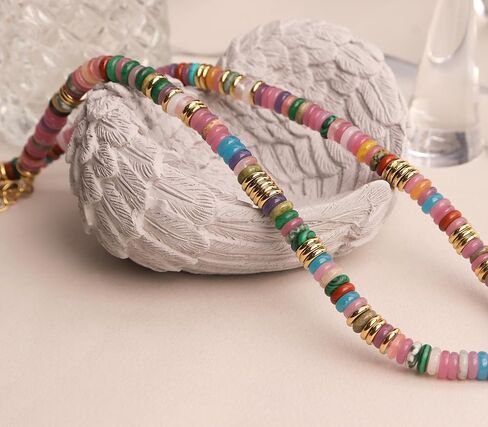 Sonateomber Natural Gemstone Beaded Boho Choker Necklaces for Women Teen Girls, Dainty Bohemian Handmade Crystal Stone Bead Gold Statement Chain Prom Accessories Jewelry Gift in Kuwait