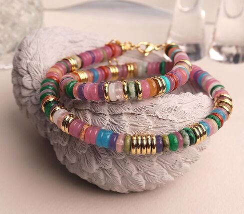 Sonateomber Natural Gemstone Beaded Boho Choker Necklaces for Women Teen Girls, Dainty Bohemian Handmade Crystal Stone Bead Gold Statement Chain Prom Accessories Jewelry Gift in Kuwait