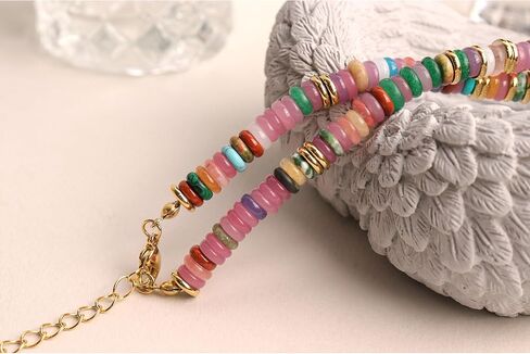 Sonateomber Natural Gemstone Beaded Boho Choker Necklaces for Women Teen Girls, Dainty Bohemian Handmade Crystal Stone Bead Gold Statement Chain Prom Accessories Jewelry Gift in Kuwait