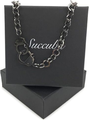 Succuba Stainless Steel Handcuff Choker Necklace Chain Pendant Choker Collar Necklace for Women and Men from 16 to 24 Inches with Box in Saudi Arabia