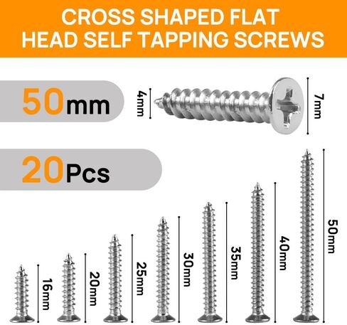 Self-Tapping Screws Stainless Steel Flathead Screws Cross Flat Head Tapping Wood Screws Set Assortment Set Wood Work for Wall Plates (M4 × 50 20PCS) in Saudi Arabia