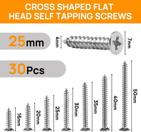 Self-Tapping Screws Stainless Steel Flathead Screws Cross Flat Head Tapping Wood Screws Set Assortment Set Wood Work for Wall Plates (M4 × 50 20PCS) in Saudi Arabia