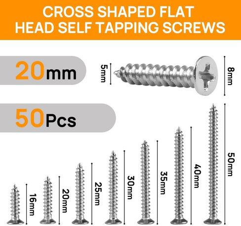 Self-Tapping Screws Stainless Steel Flathead Screws Cross Flat Head Tapping Wood Screws Set Assortment Set Wood Work for Wall Plates (M4 × 50 20PCS) in Saudi Arabia