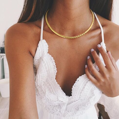 MEALGUET قلادة طوق مطلية بالذهب للنساء: الفولاذ المقاوم للصدأ بيان الموضة العنق مرونة الحد الأدنى قلادة قلادة طوق قلادة للنساء in Kuwait