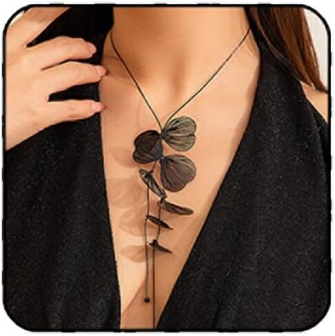 Long Ginkgo Leaf Y-Shape Pendant Necklace Bohemian Style Large Plant Leaves Flower Choker Necklace Summer Beach Vacation Jewelry Gift for Women Girls in Saudi Arabia