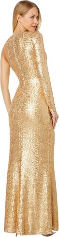 BCBGMAXAZRIA Women's Fit and Flare Floor Length Sequin Evening Gown One Long Sleeve Crew Neck Cut Out Side Slit in Saudi Arabia