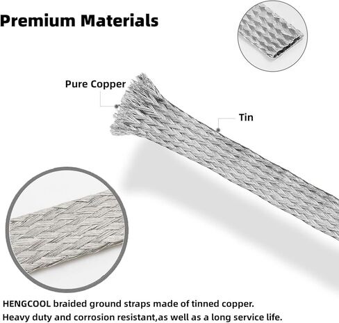 5 قطع 8 × 1/2 بوصة أشرطة أرضية مضفرة عالمية للسيارات، حزام أرضي لمحرك النحاس المعلب مع أطراف حلقات 1/4 بوصة in Kuwait