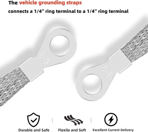 5 قطع 8 × 1/2 بوصة أشرطة أرضية مضفرة عالمية للسيارات، حزام أرضي لمحرك النحاس المعلب مع أطراف حلقات 1/4 بوصة in Kuwait