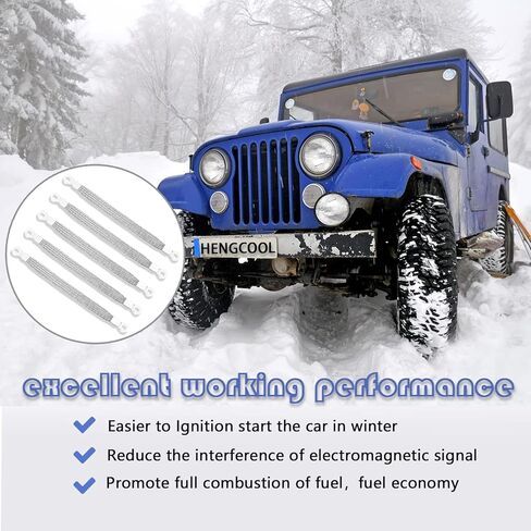 5 قطع 8 × 1/2 بوصة أشرطة أرضية مضفرة عالمية للسيارات، حزام أرضي لمحرك النحاس المعلب مع أطراف حلقات 1/4 بوصة in Kuwait