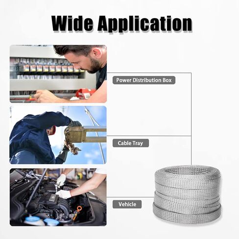 5 قطع 8 × 1/2 بوصة أشرطة أرضية مضفرة عالمية للسيارات، حزام أرضي لمحرك النحاس المعلب مع أطراف حلقات 1/4 بوصة in Kuwait