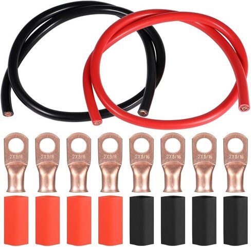 2AWG 3Ft Battery Cable Copper Power Wire with 3/8 5/16 Lug Connectors Set for Solar Car Boat RV (2+8pcs) in Saudi Arabia