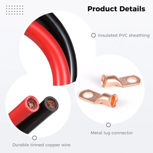 2AWG 3Ft Battery Cable Copper Power Wire with 3/8 5/16 Lug Connectors Set for Solar Car Boat RV (2+8pcs) in Saudi Arabia