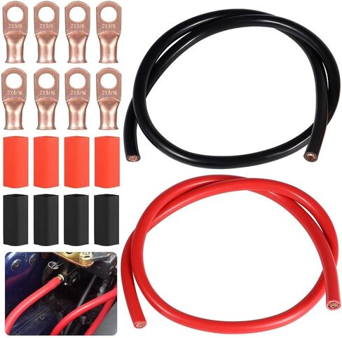 2AWG 3Ft Battery Cable Copper Power Wire with 3/8 5/16 Lug Connectors Set for Solar Car Boat RV (2+8pcs) in Saudi Arabia