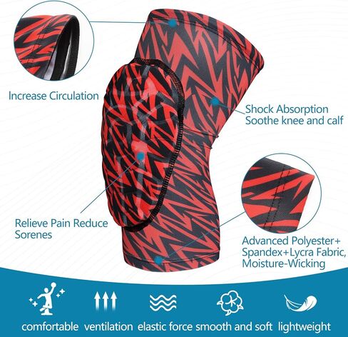 Knee Pads Football Compression Padded Leg Sleeve Knee Protection Pads For Basketball Baseball Volleyball Cycling Wrestling - Adult & Youth Size (S-Red 1 Pair) in Saudi Arabia