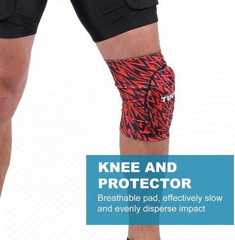 Knee Pads Football Compression Padded Leg Sleeve Knee Protection Pads For Basketball Baseball Volleyball Cycling Wrestling - Adult & Youth Size (S-Red 1 Pair) in Saudi Arabia