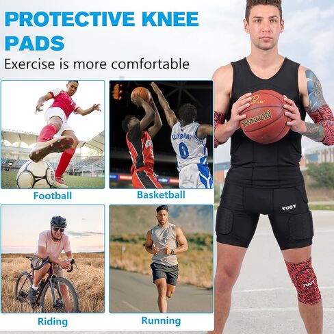 Knee Pads Football Compression Padded Leg Sleeve Knee Protection Pads For Basketball Baseball Volleyball Cycling Wrestling - Adult & Youth Size (S-Red 1 Pair) in Saudi Arabia