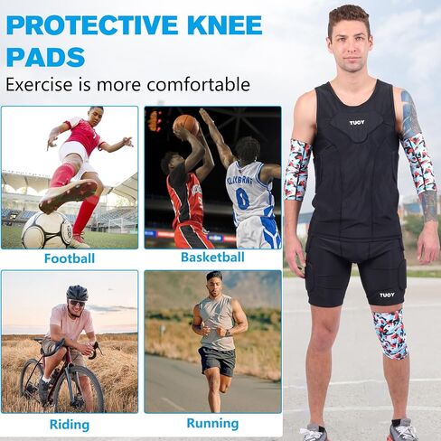 Knee Pads Football Compression Padded Leg Sleeve Knee Protection Pads For Basketball Baseball Volleyball Cycling Wrestling - Adult & Youth Size (S-Red 1 Pair) in Saudi Arabia