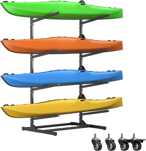 Kayak Storage Rack, Freestanding Kayak Stand with Wheels, Heavy Duty Kayak Holder, Adjustable Canoes and Surfboards Bracket for Outdoor Indoor Storage, Assembly Required in Saudi Arabia