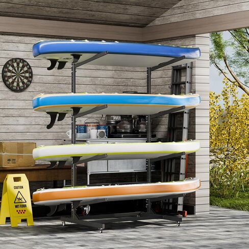 Kayak Storage Rack, Freestanding Kayak Stand with Wheels, Heavy Duty Kayak Holder, Adjustable Canoes and Surfboards Bracket for Outdoor Indoor Storage, Assembly Required in Saudi Arabia