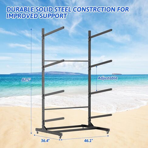 Kayak Storage Rack, Freestanding Kayak Stand with Wheels, Heavy Duty Kayak Holder, Adjustable Canoes and Surfboards Bracket for Outdoor Indoor Storage, Assembly Required in Saudi Arabia