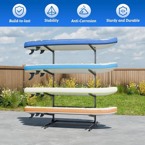 Kayak Storage Rack, Freestanding Kayak Stand with Wheels, Heavy Duty Kayak Holder, Adjustable Canoes and Surfboards Bracket for Outdoor Indoor Storage, Assembly Required in Saudi Arabia