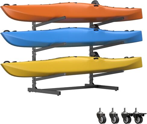 Kayak Storage Rack, Freestanding Kayak Stand with Wheels, Heavy Duty Kayak Holder, Adjustable Canoes and Surfboards Bracket for Outdoor Indoor Storage, Assembly Required in Saudi Arabia