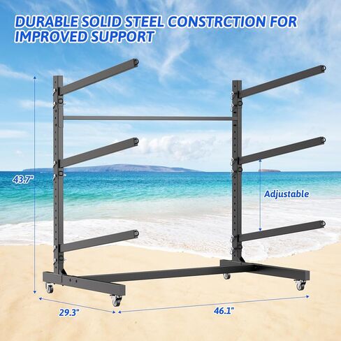 Kayak Storage Rack, Freestanding Kayak Stand with Wheels, Heavy Duty Kayak Holder, Adjustable Canoes and Surfboards Bracket for Outdoor Indoor Storage, Assembly Required in Saudi Arabia