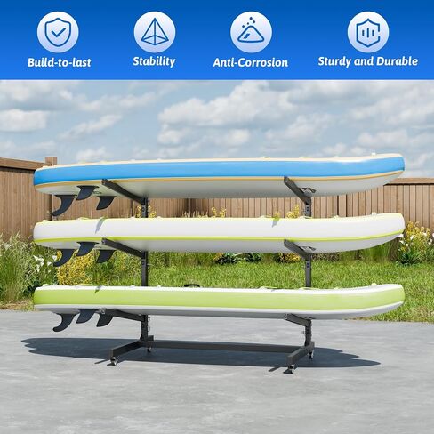 Kayak Storage Rack, Freestanding Kayak Stand with Wheels, Heavy Duty Kayak Holder, Adjustable Canoes and Surfboards Bracket for Outdoor Indoor Storage, Assembly Required in Saudi Arabia