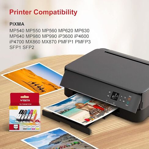 استبدال خرطوشة الحبر المتوافقة Wiseta PGI-220 CLI-221 لخراطيش الحبر Canon 221 220 PGI220 CLI221 للاستخدام مع MP560 MP620 MP640 MX860 MX870 MP980 MP990 iP3600 iP4600 iP4700 (2B1C1M1Y، 5 عبوات) in Kuwait
