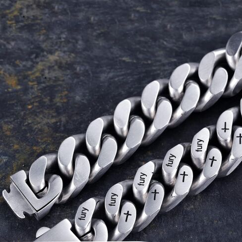 سوار ميامي كوبان لينك 12 ملم للرجال رمادي من الفولاذ المقاوم للصدأ سلسلة ربط سوار رجالي كلاسيكي in Kuwait