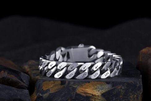 12mm Miami Cuban Link Bracelet Men's Grey Stainless Steel Chain Link Bracelet Mens Classic Chain Bracelet in Saudi Arabia