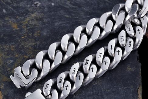12mm Miami Cuban Link Bracelet Men's Grey Stainless Steel Chain Link Bracelet Mens Classic Chain Bracelet in Saudi Arabia