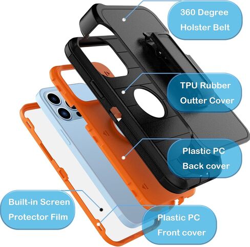 Tekcoo Case Compatible for iPhone 14 Plus | 6.7 inch | 2022 with [Built-in Screen Protector] Holster Locking Belt Clip [Military Grade 12FT Drop Tested] Full Body Carrying Kickstand Cover - Black in Saudi Arabia