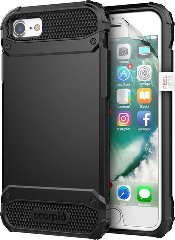 حافظة بمشبك حزام لهاتف iPhone 8 / iPhone SE - غطاء هاتف واقٍ مزدوج الطبقة مع حافظة، ذهبي (SE 2020/2022) in Saudi Arabia