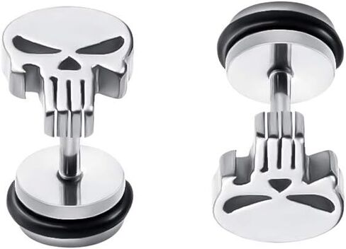 Stainless Steel Punisher Skull Stud Earrings Rock Skeleton Screw Back Earrings for Men Women (Silver) in Saudi Arabia