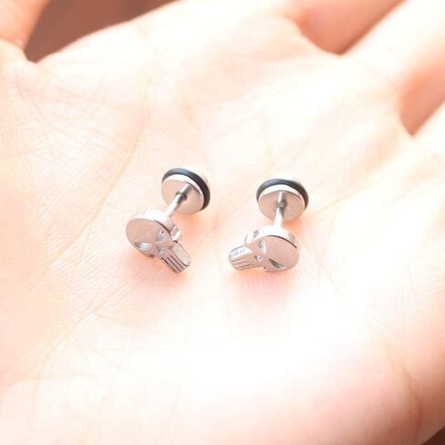 Stainless Steel Punisher Skull Stud Earrings Rock Skeleton Screw Back Earrings for Men Women (Silver) in Saudi Arabia