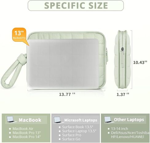 ETRONIK Puffy Laptop Sleeve 13 Inch 14 Inch, Laptop Case for MacBook Pro 14 Inch Laptop Sleeve, MacBook Air M2 Sleeve 13 Inch, iPad Pro 12.9, Cute Puffer Laptop Cover Carrying Case with Pocket, Green in Saudi Arabia