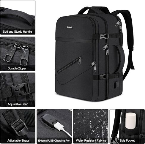 حقيبة ظهر للسفر للرجال والنساء، حقيبة ظهر كبيرة مضادة للماء، حقيبة أغراض شخصية معتمدة من شركة الطيران، حقيبة ظهر للكمبيوتر المحمول مقاس 17 بوصة، حقيبة عمل وصالة الألعاب الرياضية لعطلة نهاية الأسبوع، حقيبة ظهر مدرسية، أسود in Kuwait