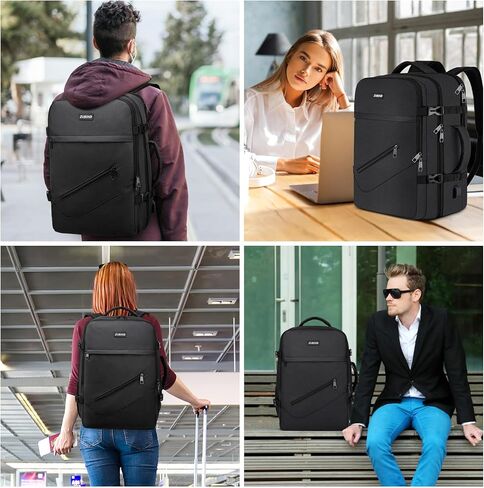 حقيبة ظهر للسفر للرجال والنساء، حقيبة ظهر كبيرة مضادة للماء، حقيبة أغراض شخصية معتمدة من شركة الطيران، حقيبة ظهر للكمبيوتر المحمول مقاس 17 بوصة، حقيبة عمل وصالة الألعاب الرياضية لعطلة نهاية الأسبوع، حقيبة ظهر مدرسية، أسود in Kuwait