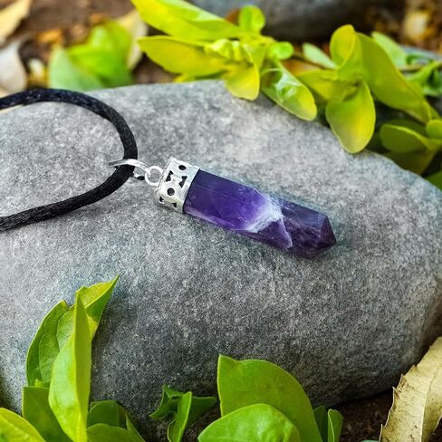 Amethyst Healing Crystal Necklace - Protection, Stress Relief & Luck. Brings Clarity. Calms Mind in Kuwait