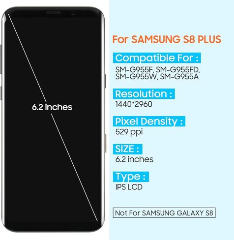 استبدال شاشة OLED لهاتف Samsung Galaxy S8 Plus+ G955 شاشة رقمية تعمل باللمس لهاتف Samsung Galaxy S8 + شاشة LCD G955A G955F G955P G955R4 مجموعة 6.2 بوصة مع أدوات (أسود مع إطار) in Saudi Arabia