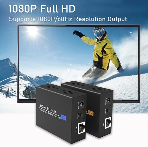 موسع Tendak 120M/400Ft HDMI، أكثر من RJ45 Cat5e/ 6 HDMI Ethernet موسع Balun مع حلقة خارجية، جهاز إرسال واستقبال HDMI عبر إيثرنت، يدعم Full HD 1080P@60 هرتز EDID تلقائي ثلاثي الأبعاد in Kuwait