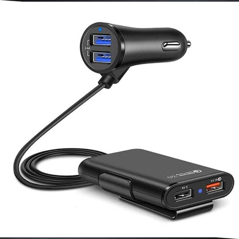 QC 3.0 Quick Charge USB Car Charger Compatible with Android iOS Smartphones USB Device Front/Back Seat Cigarette Lighter Chargers 5.6Ft Extension Cable 4 USB Ports Vehicle Charger in Saudi Arabia