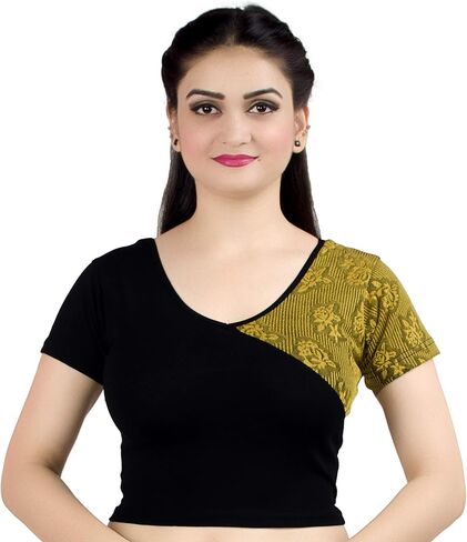 بلوزة Chandrakala للسيدات قابلة للتمدد مصنوعة من الساري الهندي العرقي، بلوزة قصيرة من Choli (B102-P) in Kuwait